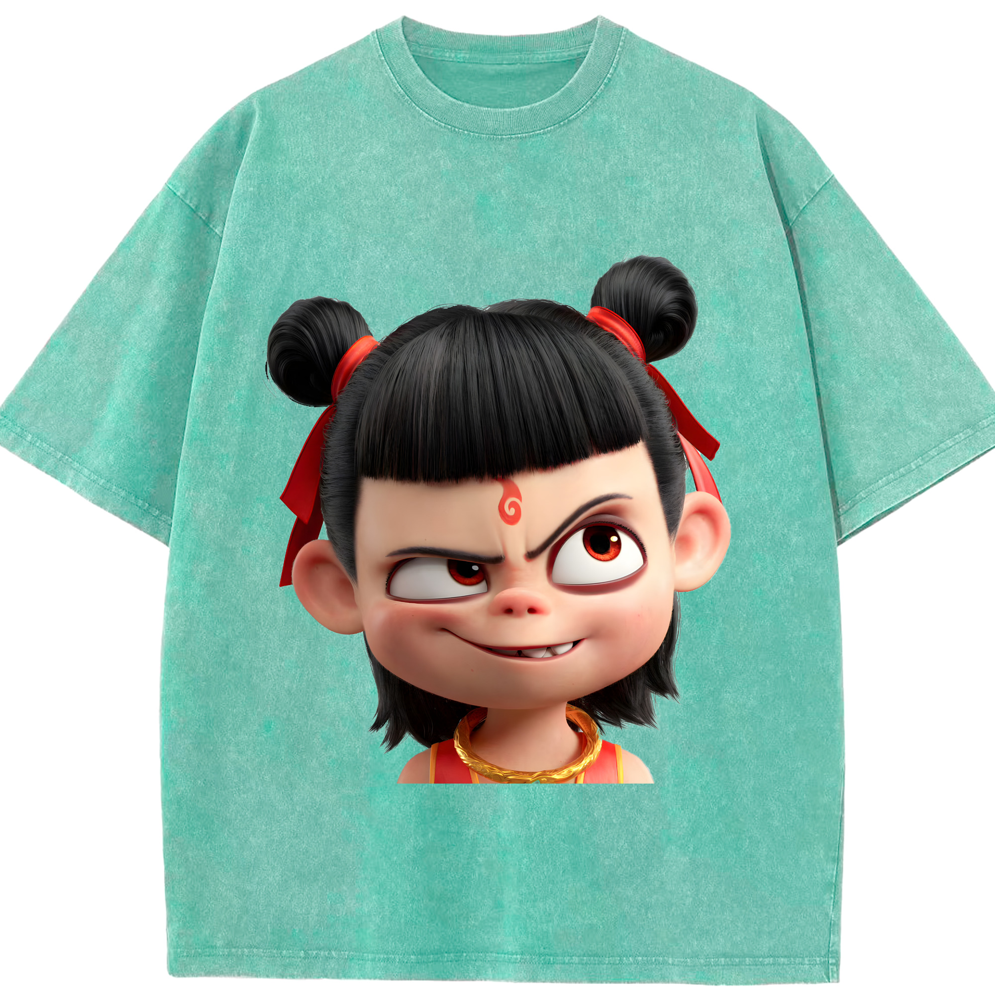 （画像用） Ne Zha 2 ナタ 魔童の大暴れ 綿100% ヴィンテージ風 半袖Tシャツ（フロントプリント）